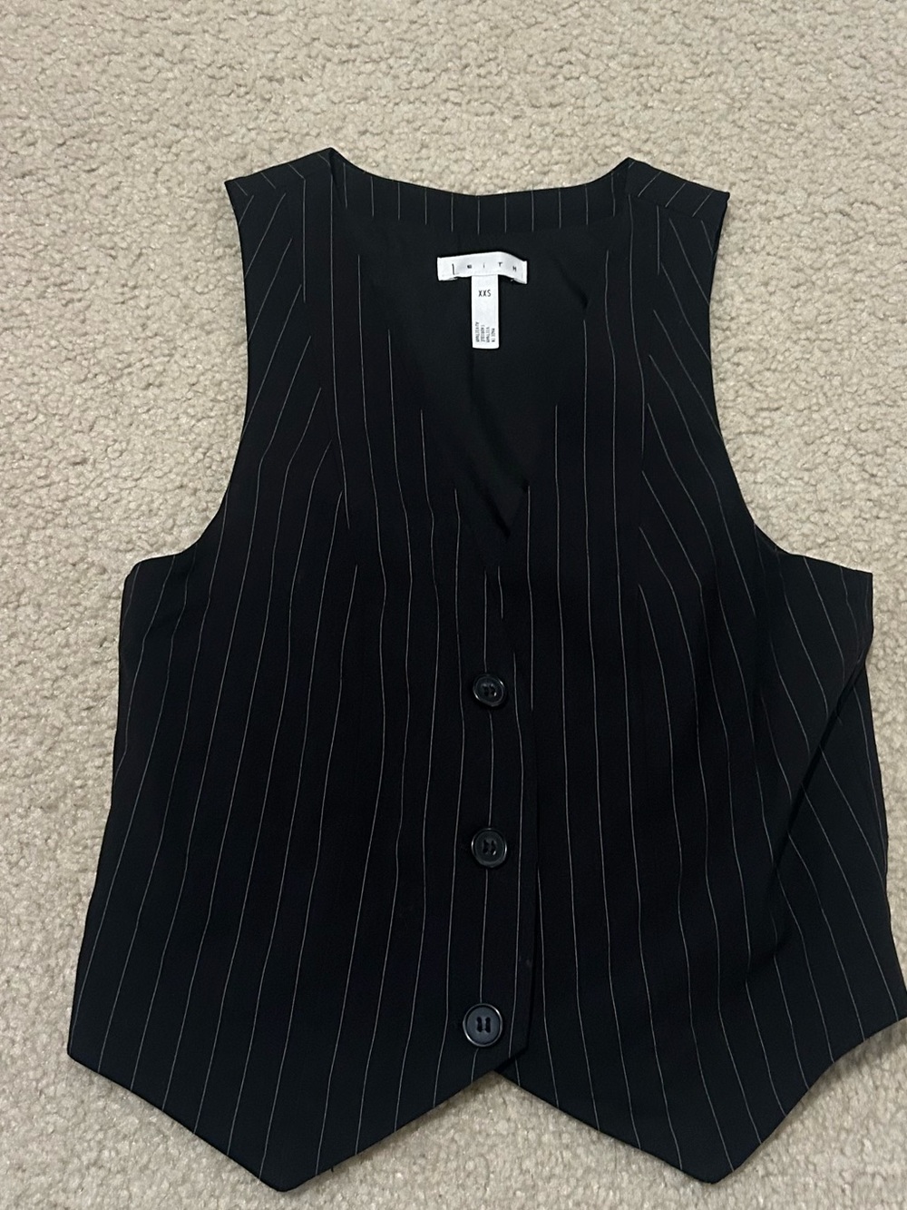 Leith Black Vest with White Pinstripes